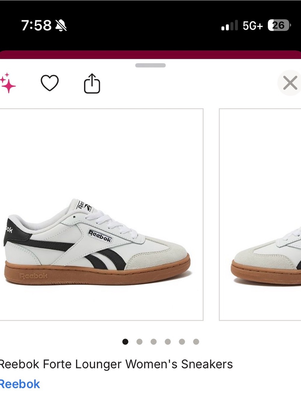 Reebok Women's White and Black Sneakers with Gum Sole